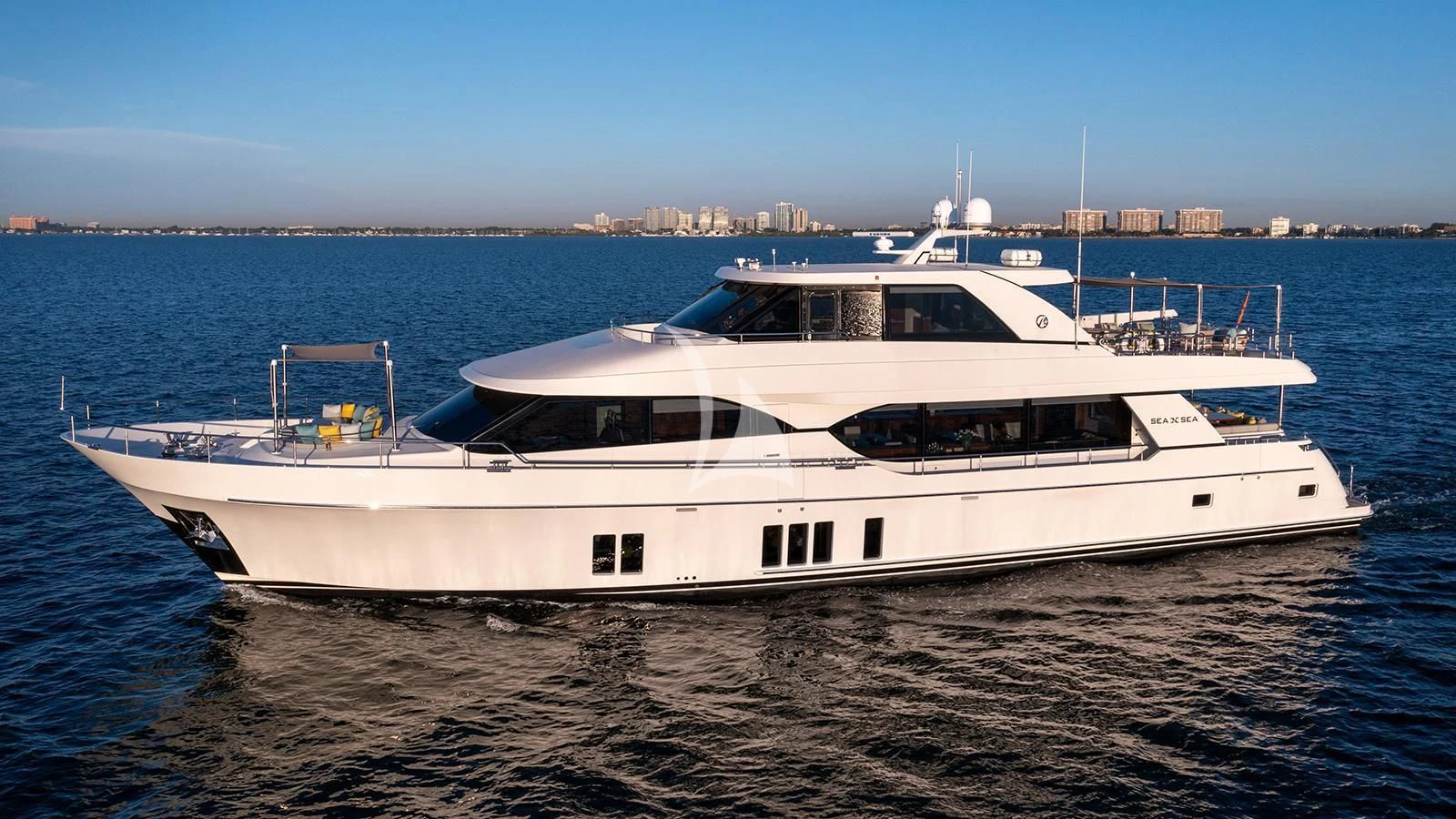 a white yacht on the water aboard SEA N SEA Yacht for Sale