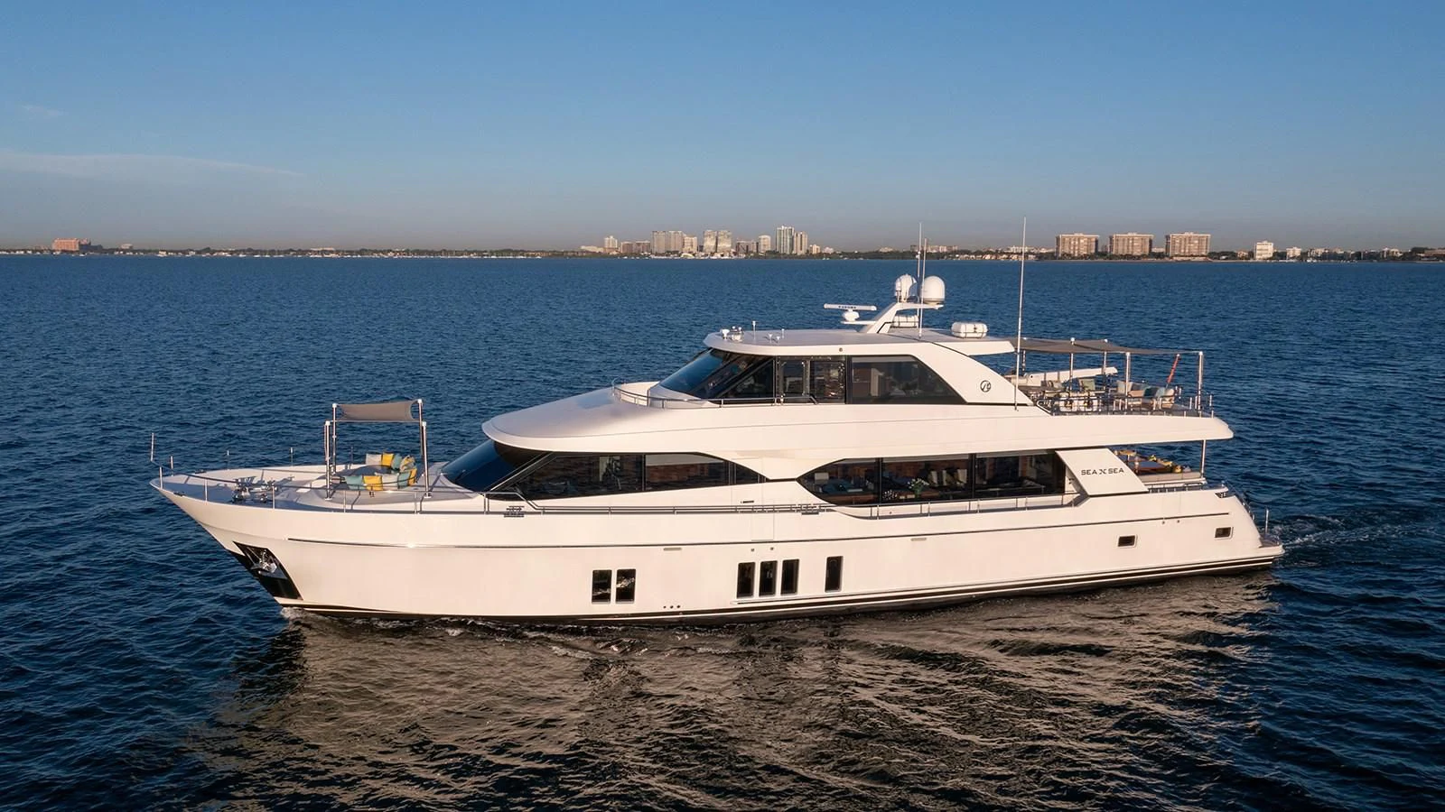 a white boat on the water aboard SEA N SEA Yacht for Sale
