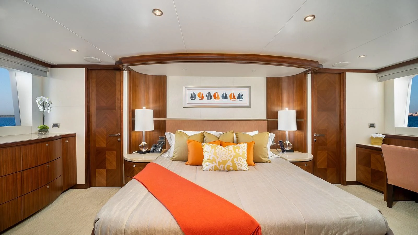 a hotel room with a bed aboard SEA N SEA Yacht for Sale
