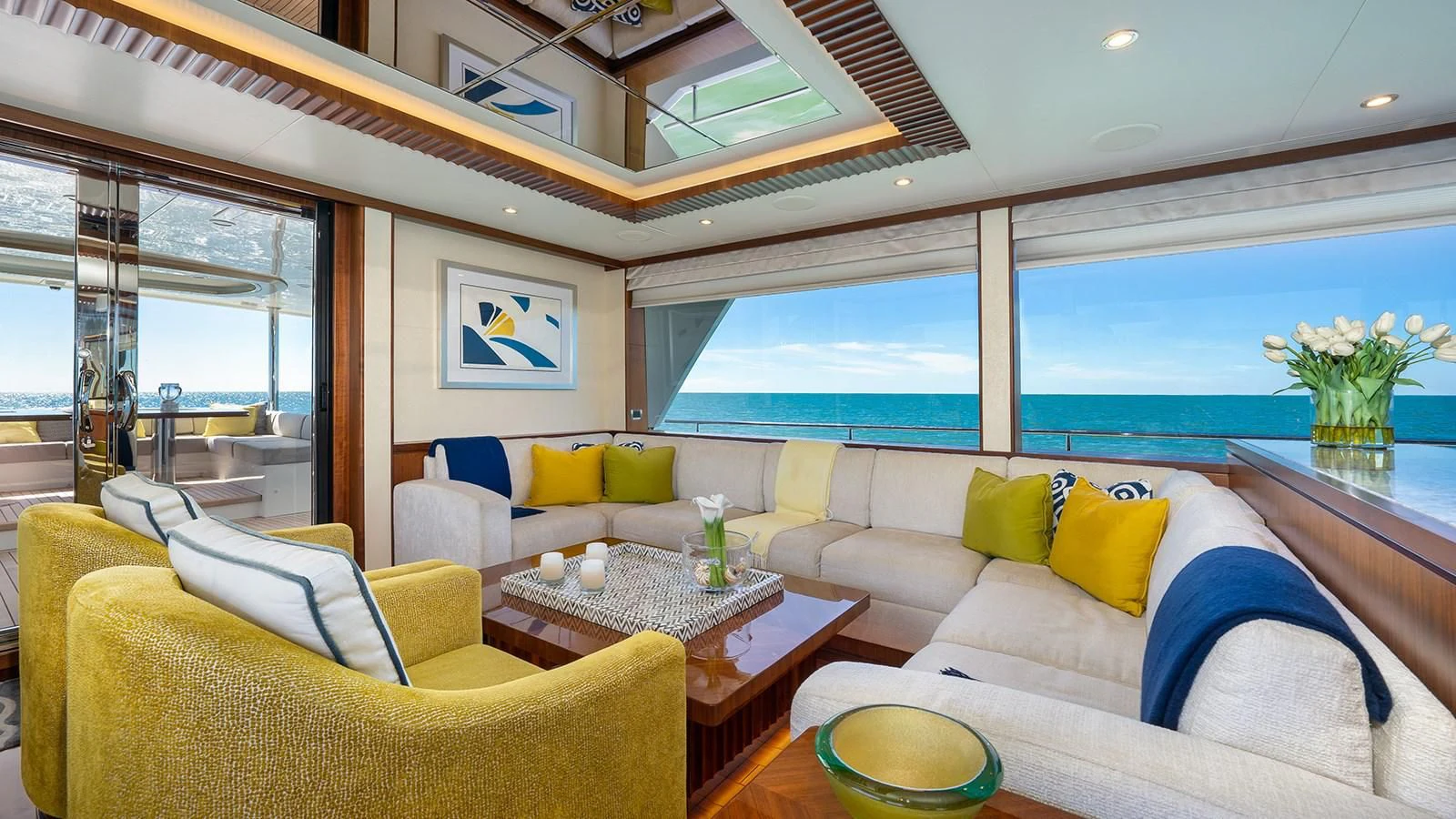 a living room with a large window aboard SEA N SEA Yacht for Sale