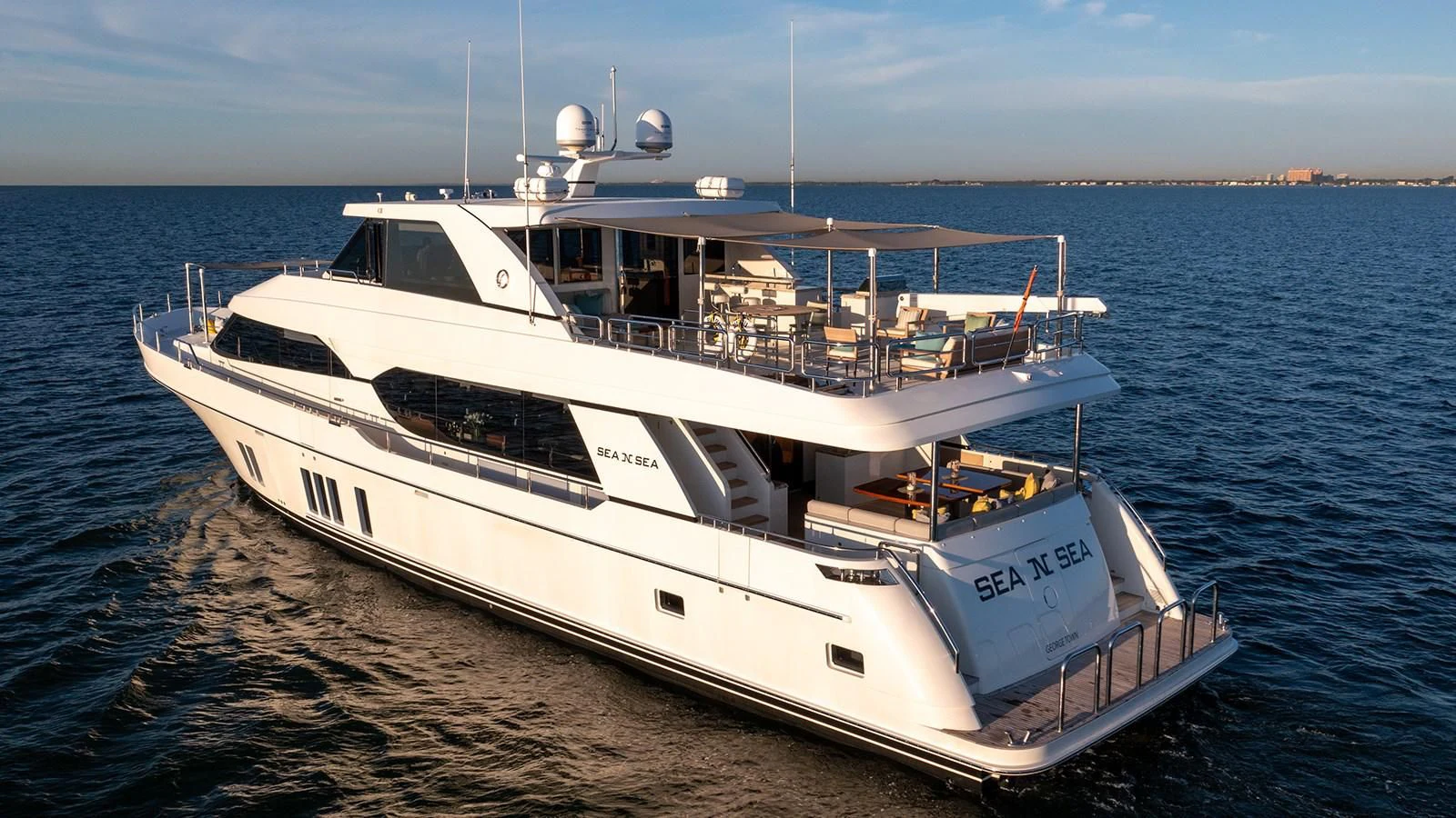 a white boat on the water aboard SEA N SEA Yacht for Sale