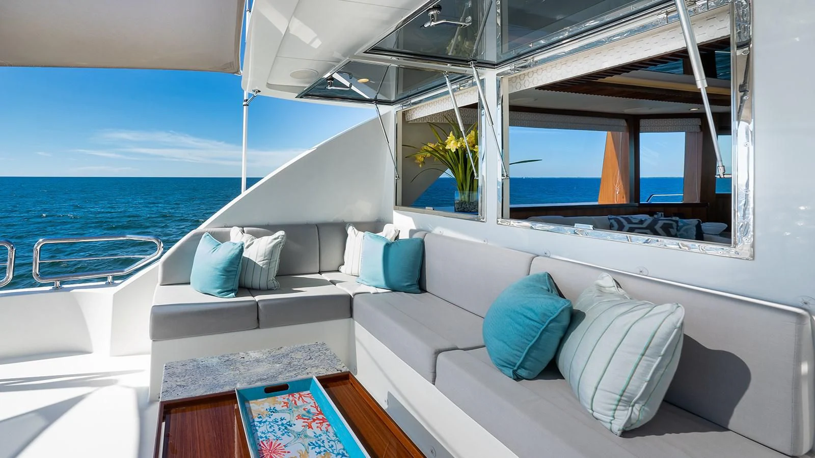 a boat with pillows on the deck aboard SEA N SEA Yacht for Sale