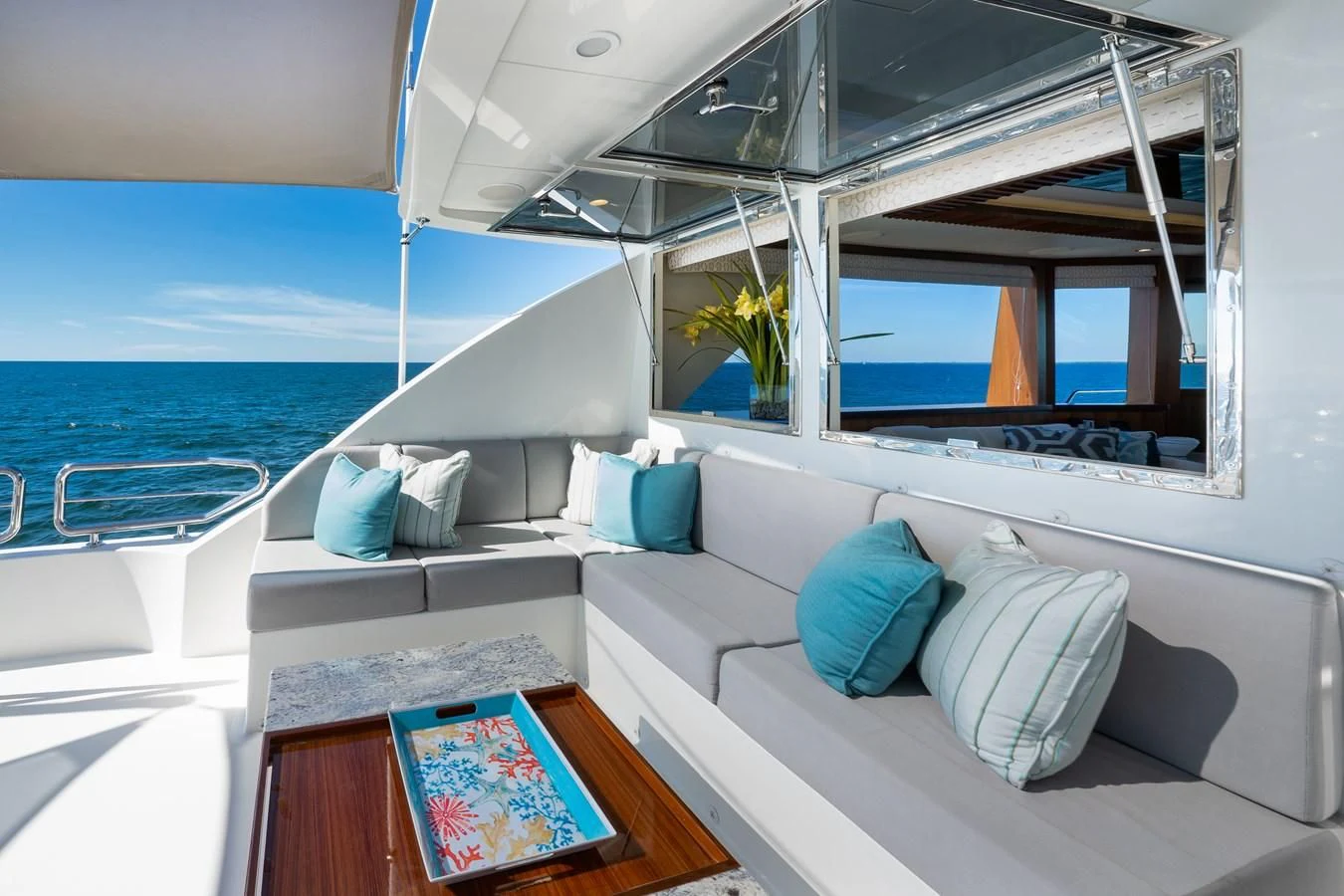 a boat with pillows on the deck aboard SEA N SEA Yacht for Sale