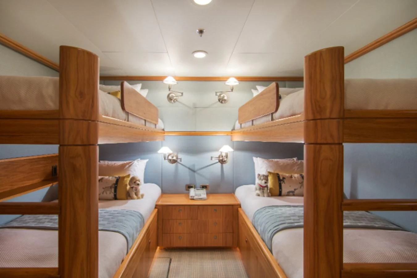 a room with two beds aboard ADVENTURER Yacht for Sale