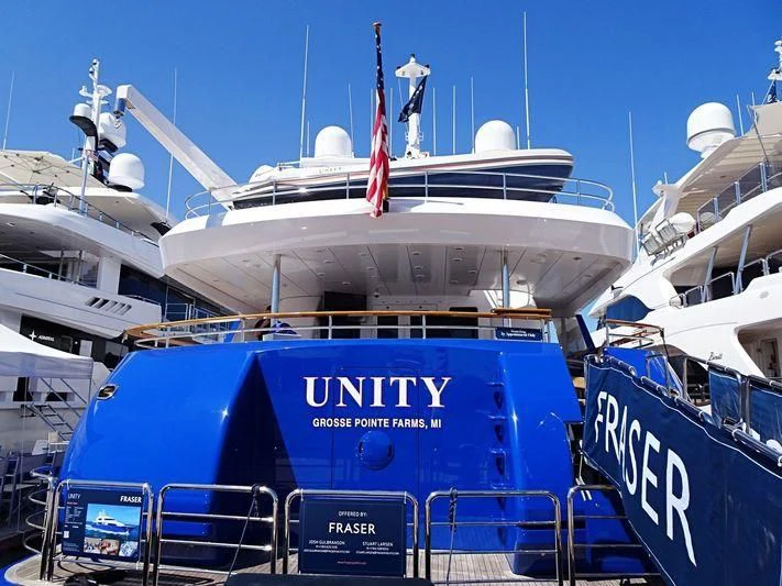 a large boat docked aboard ADVENTURER Yacht for Sale