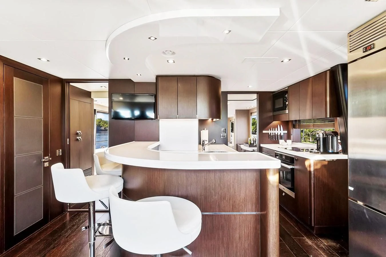 a kitchen with a sink and a stove aboard F5 Yacht for Sale