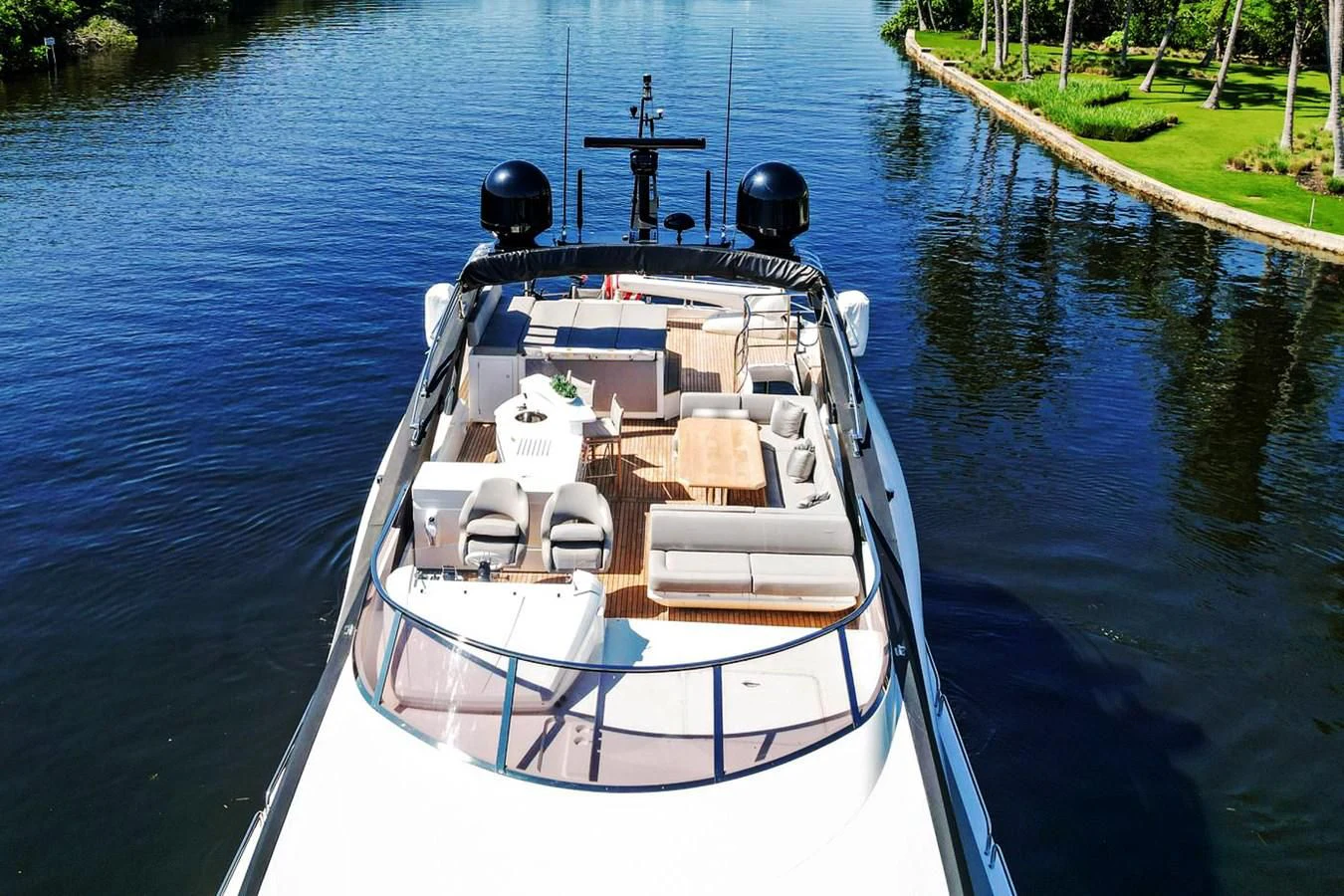 a boat with a satellite dish on it aboard F5 Yacht for Sale