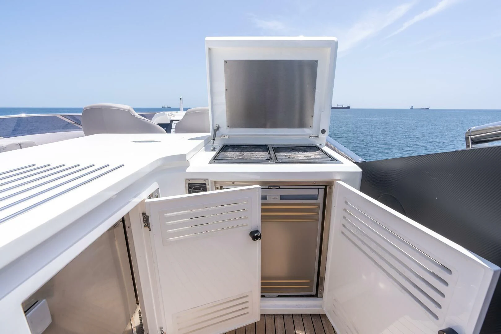 a boat with a television on it aboard F5 Yacht for Sale