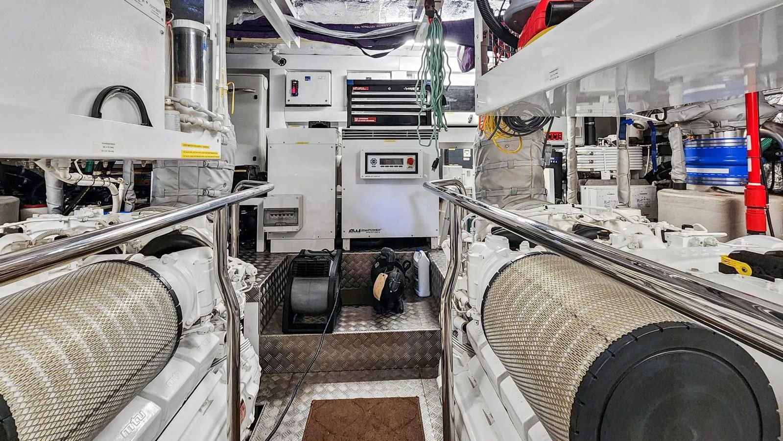 a room with machinery aboard F5 Yacht for Sale