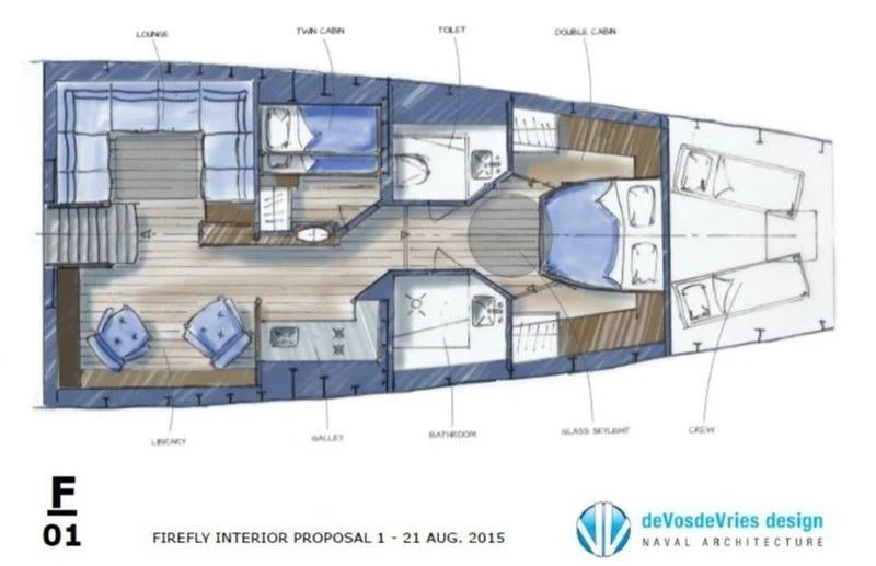 diagram, engineering drawing aboard GIO Yacht for Sale