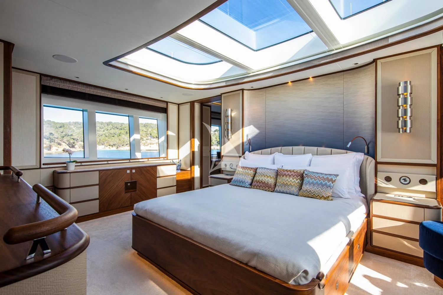 a bed in a room aboard DELTA ONE Yacht for Charter