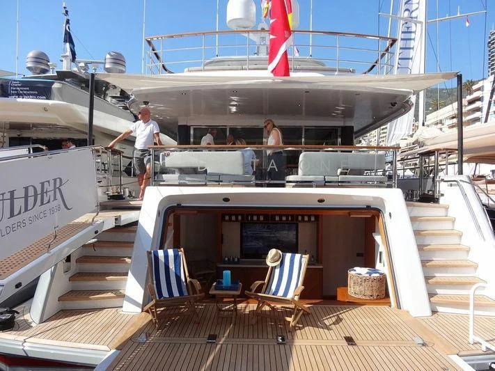 a boat with a couple of people on it aboard DELTA ONE Yacht for Charter