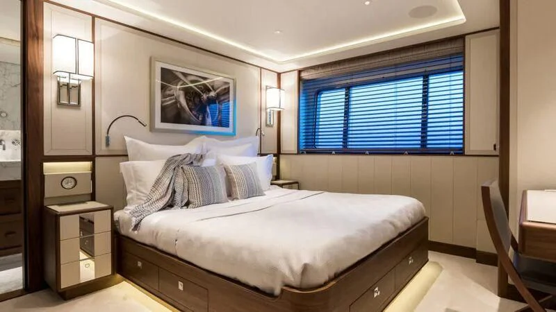 a bed in a room aboard DELTA ONE Yacht for Charter