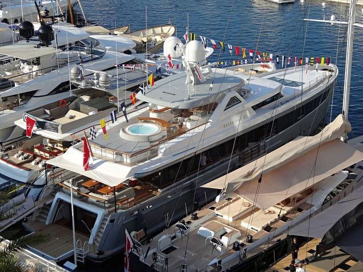 a large ship docked aboard DELTA ONE Yacht for Charter