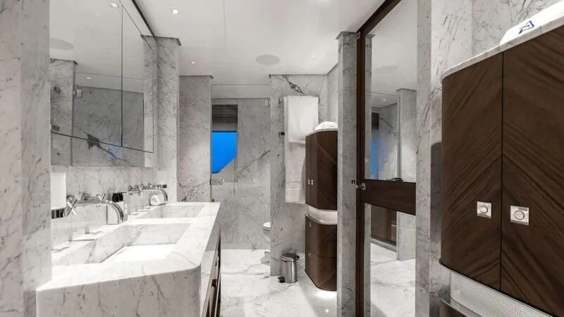 a bathroom with sinks and mirrors aboard DELTA ONE Yacht for Charter