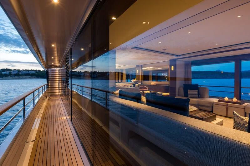 a deck with a view of the ocean and the deck aboard DELTA ONE Yacht for Charter