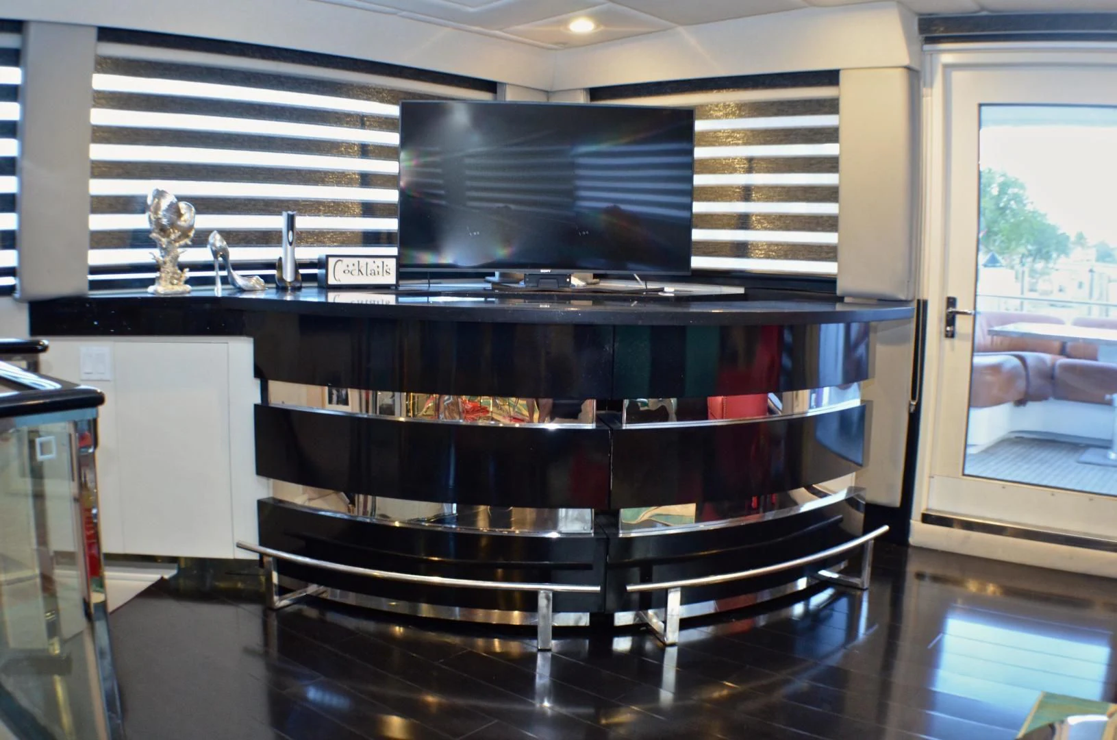 a piano in a room aboard AUDACITY Yacht for Sale