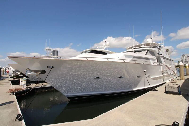 a large yacht docked aboard GOOD NEWS Yacht for Sale