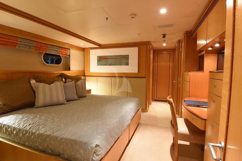 a bed in a room aboard HELIOS 2 Yacht for Sale