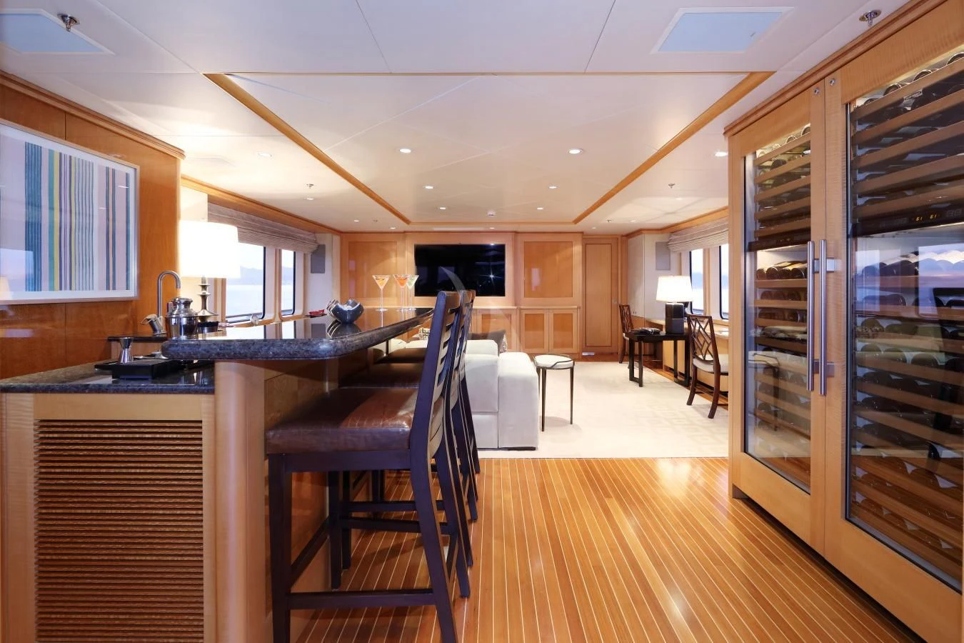 a kitchen with a large glass door aboard HELIOS 2 Yacht for Sale