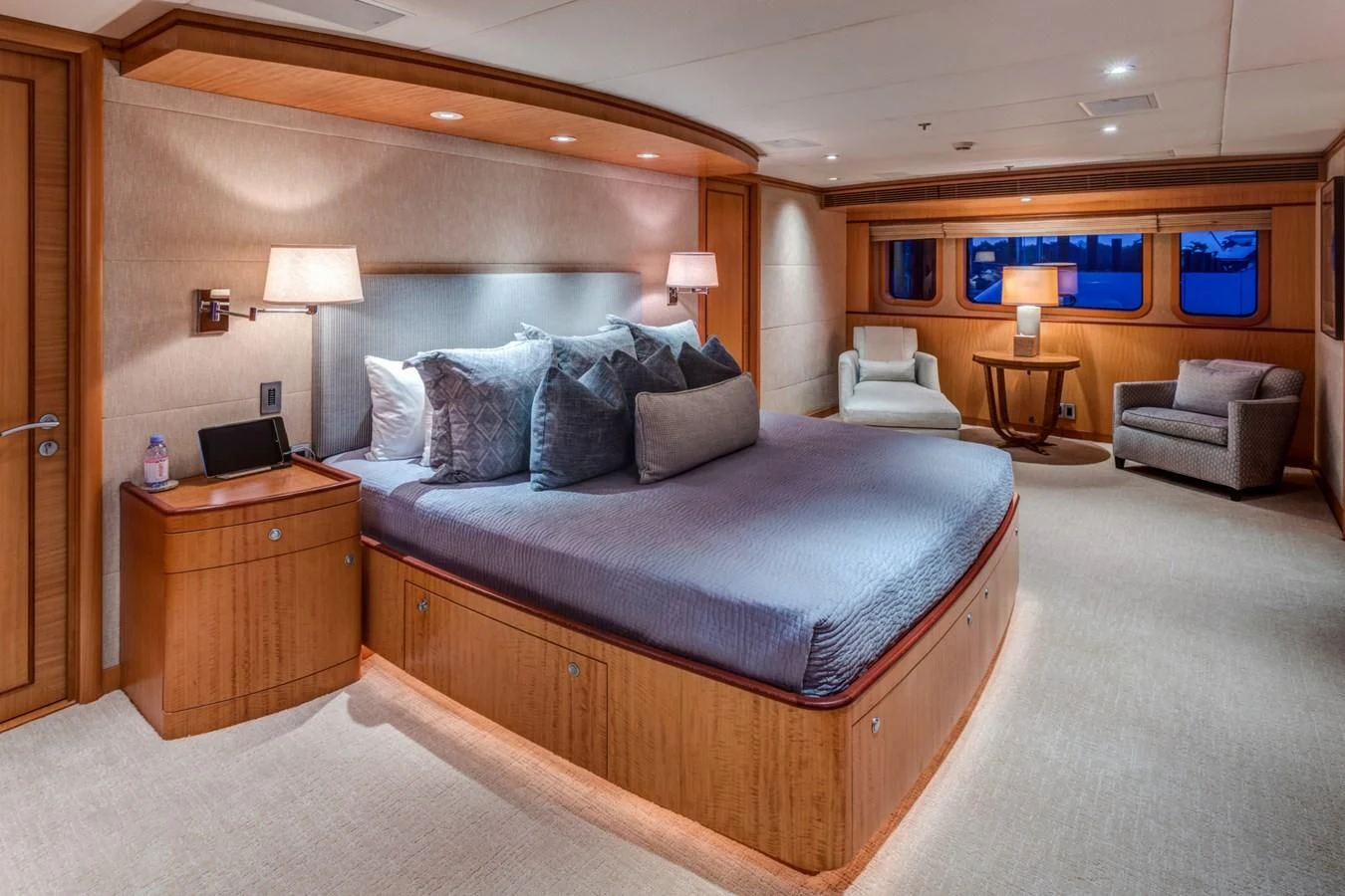 a large bed in a hotel room aboard HELIOS 2 Yacht for Sale