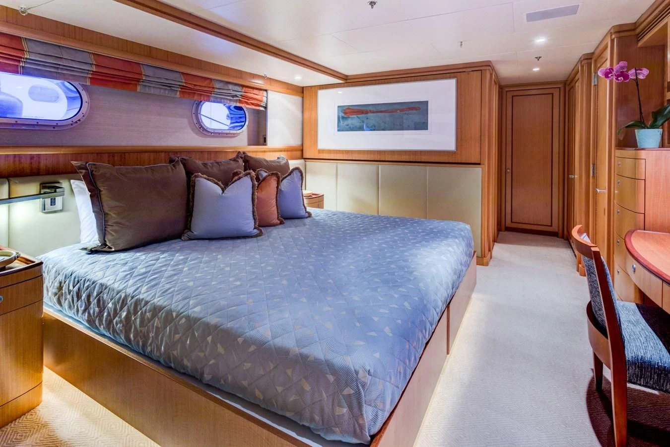 a bed in a room aboard HELIOS 2 Yacht for Sale