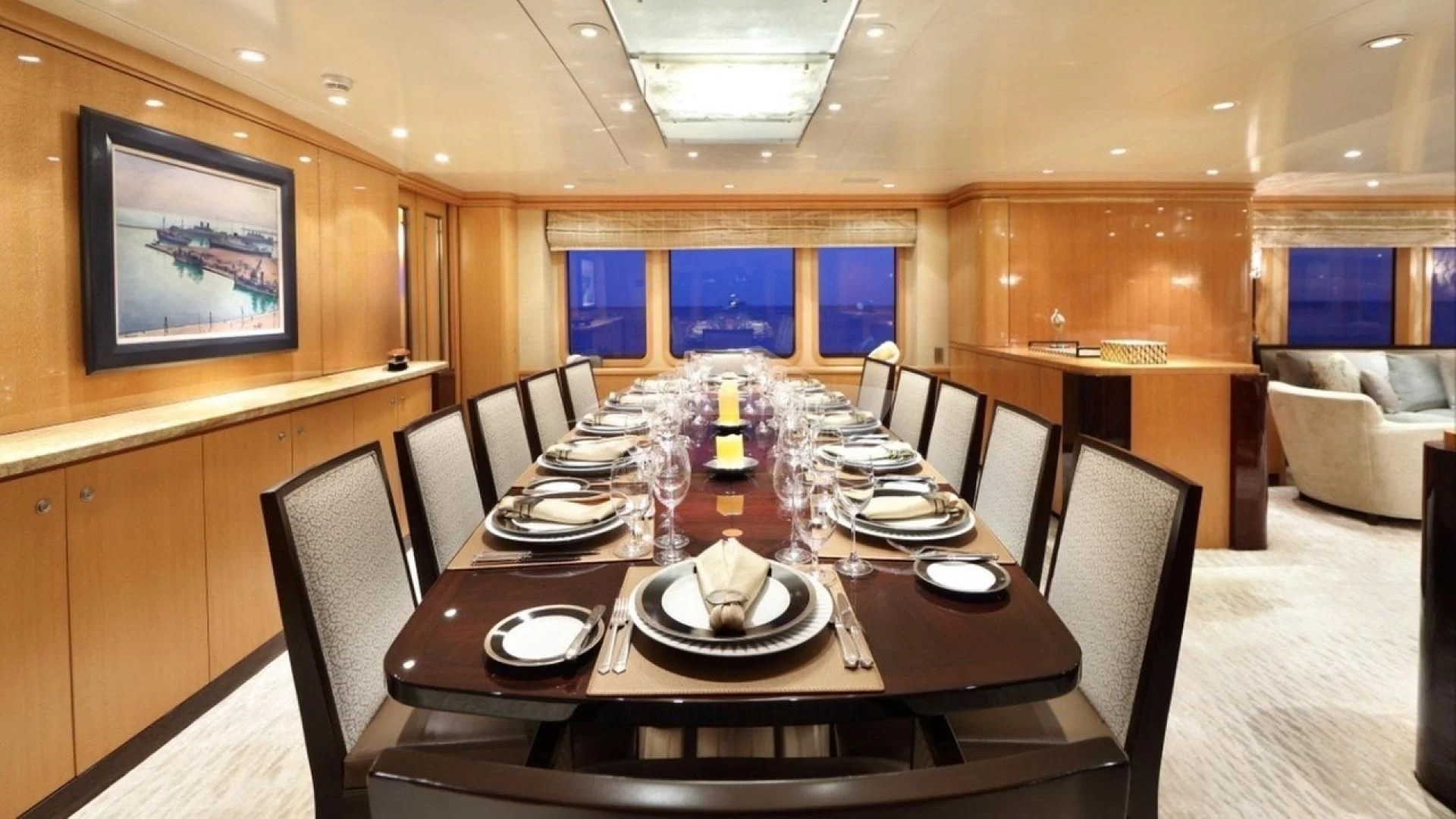 a table with plates and food on it aboard HELIOS 2 Yacht for Sale