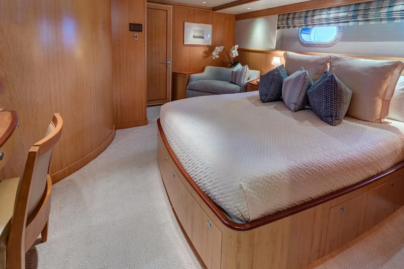 a bed in a room aboard HELIOS 2 Yacht for Sale