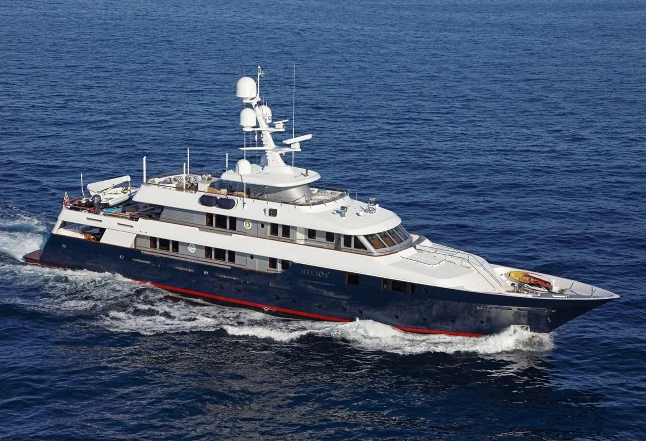 a large white ship in the water aboard HELIOS 2 Yacht for Sale