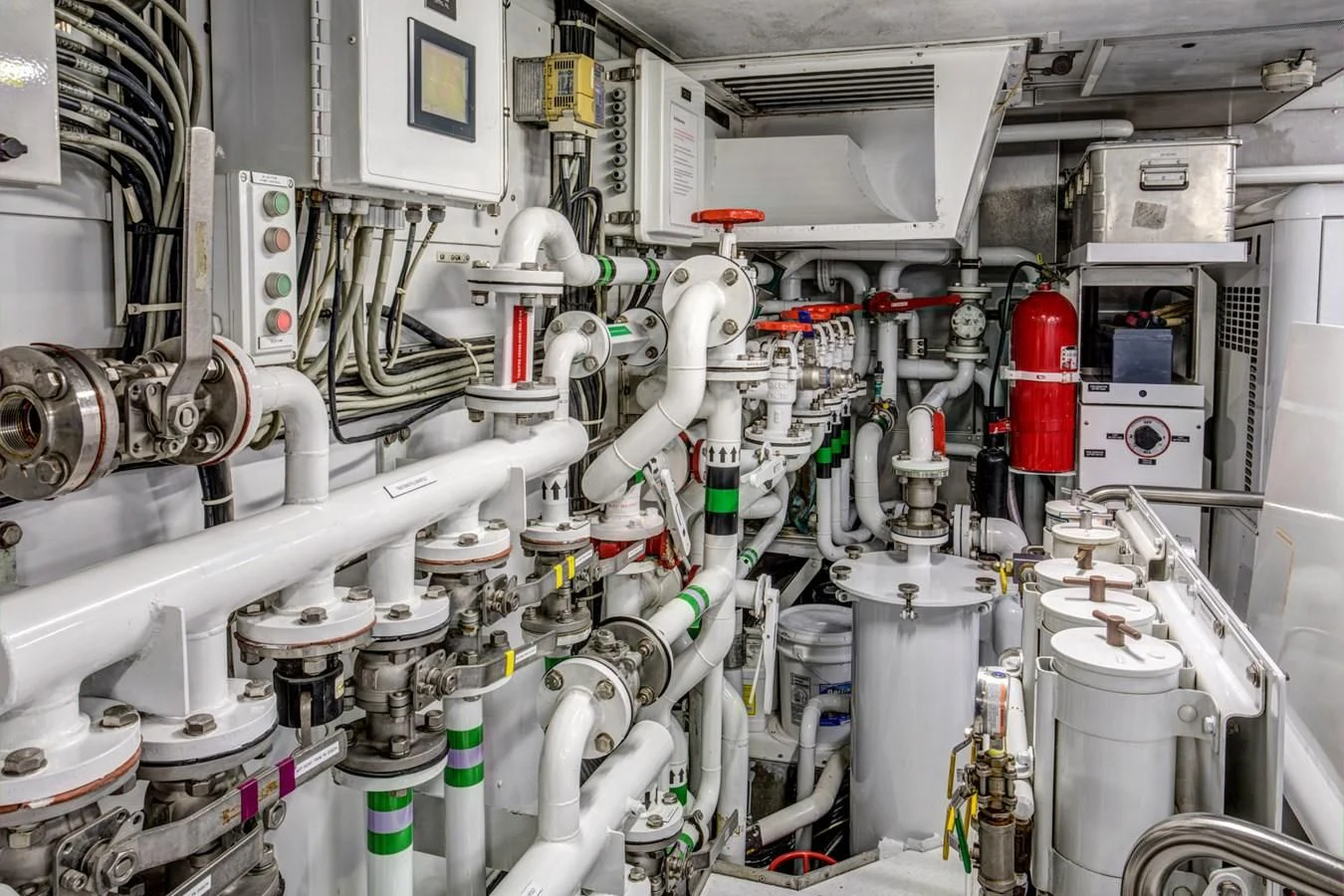 a room full of white pipes aboard HELIOS 2 Yacht for Sale