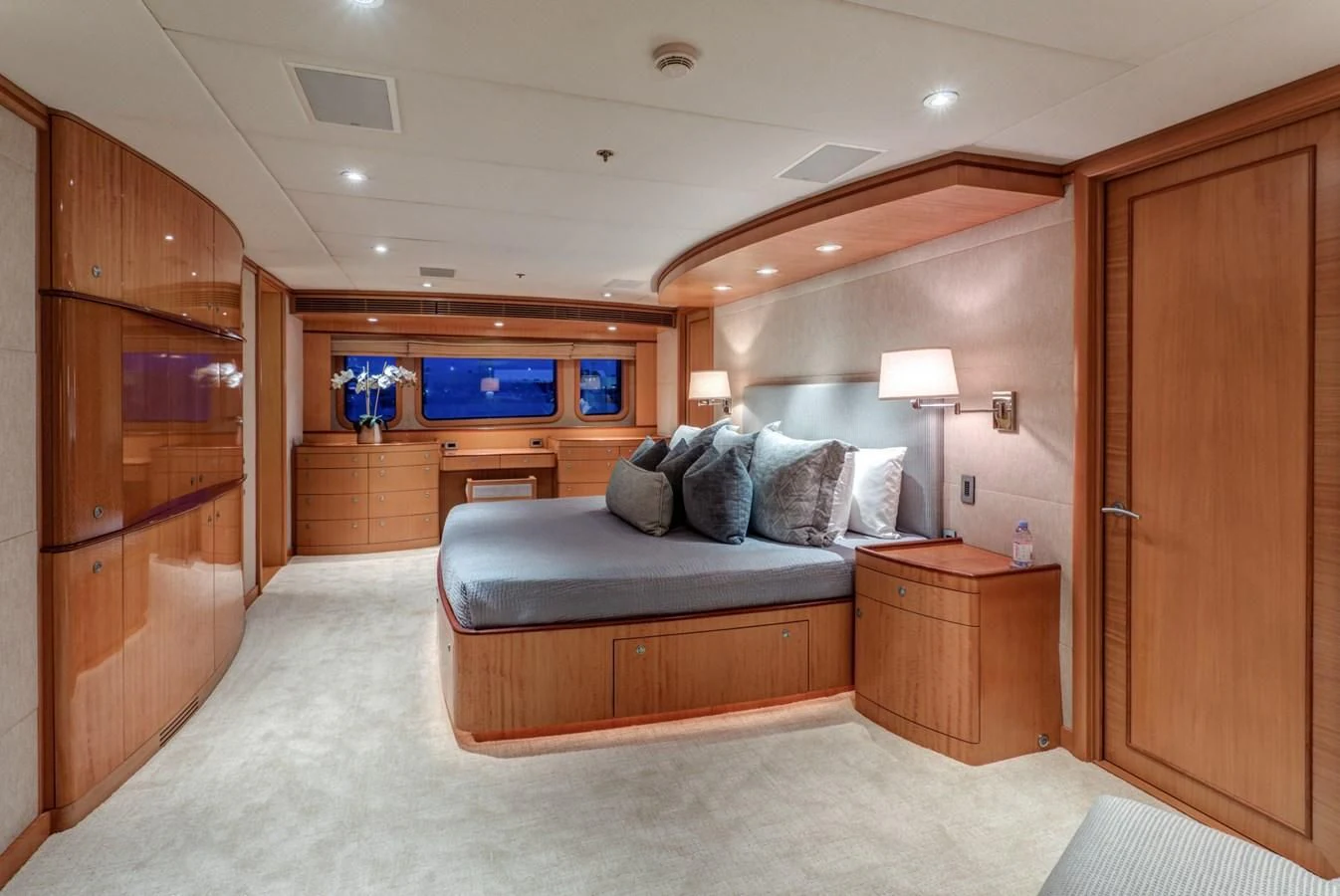 a large bedroom with a bed aboard HELIOS 2 Yacht for Sale