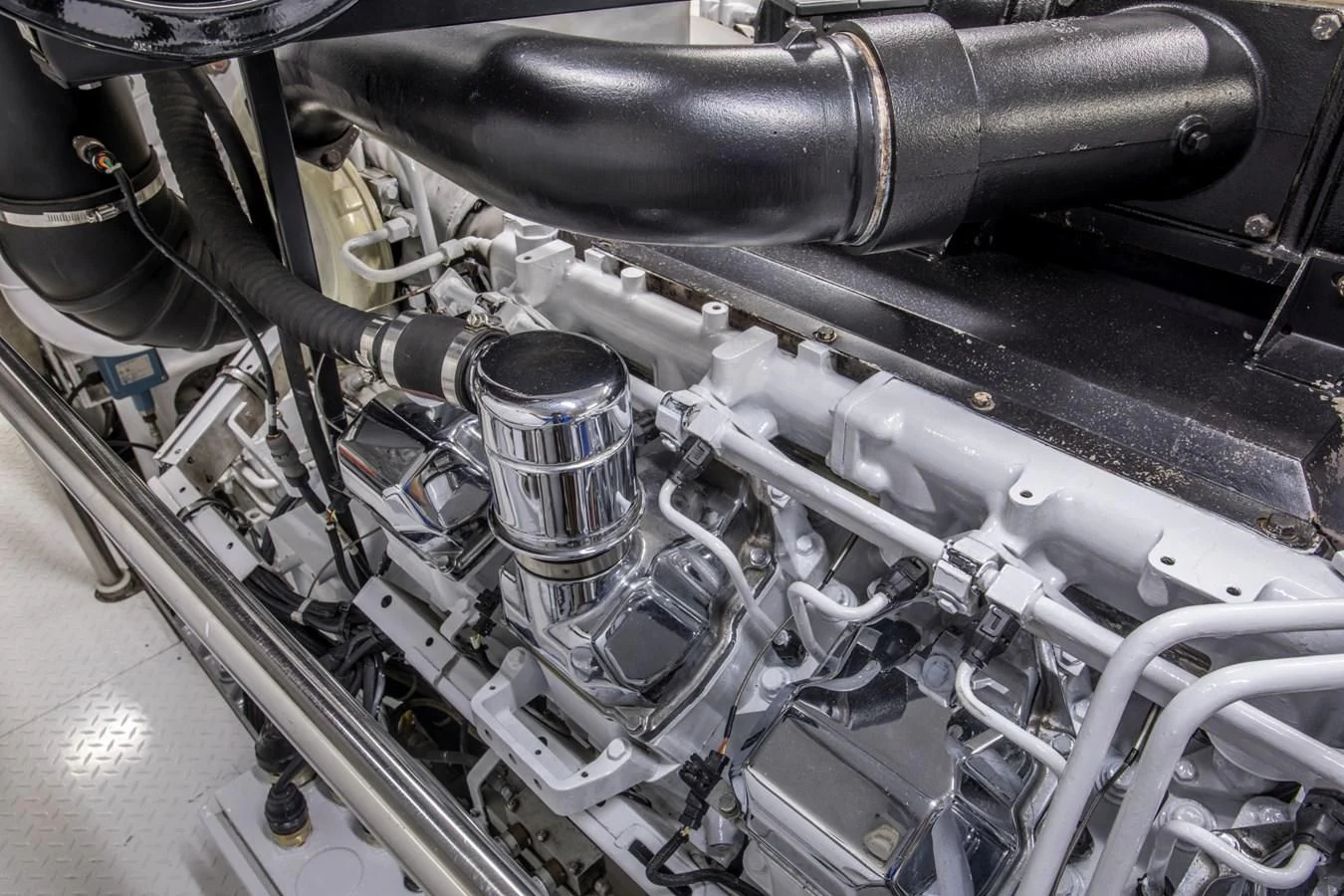 a close-up of a car engine aboard HELIOS 2 Yacht for Sale
