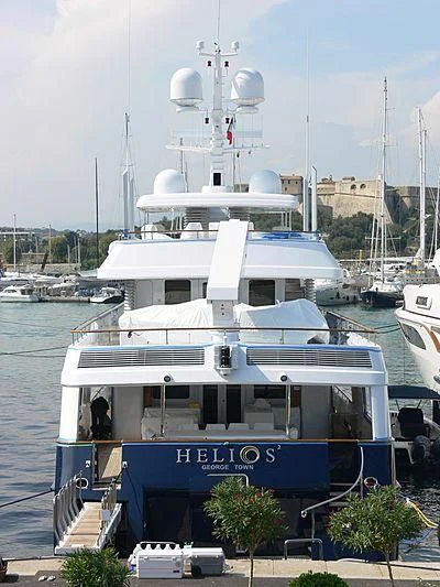 a boat docked at a pier aboard HELIOS 2 Yacht for Sale