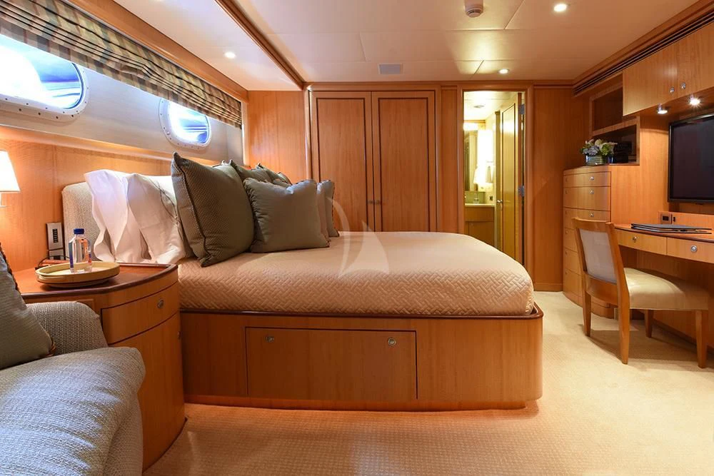 a bed in a room aboard HELIOS 2 Yacht for Sale