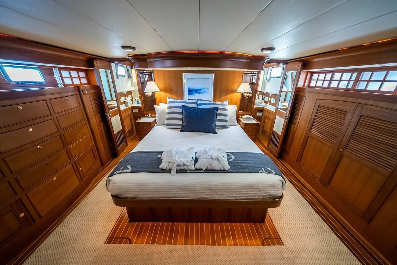 a bed in a room aboard HALCYON SEAS Yacht for Sale