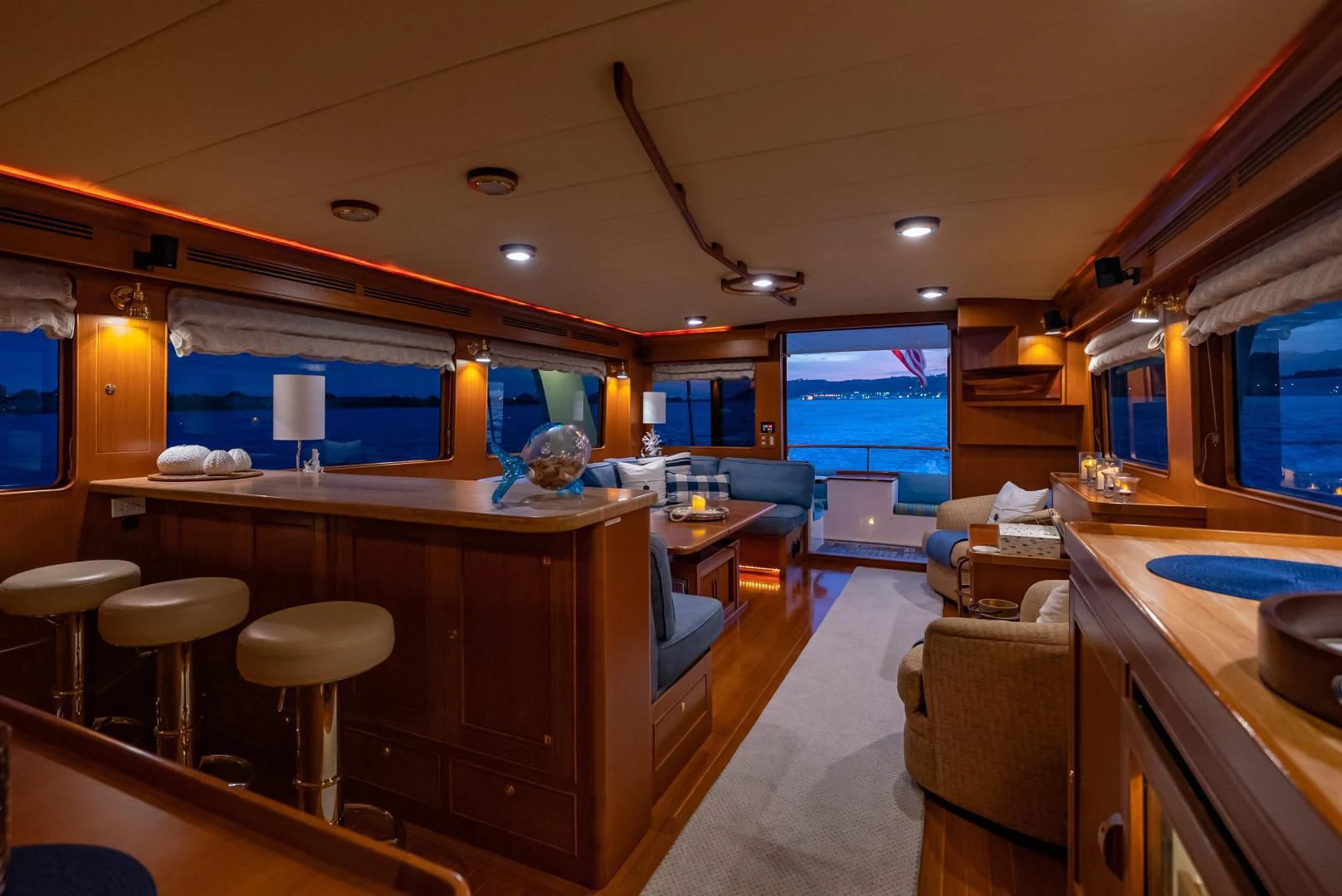a kitchen and living room aboard HALCYON SEAS Yacht for Sale