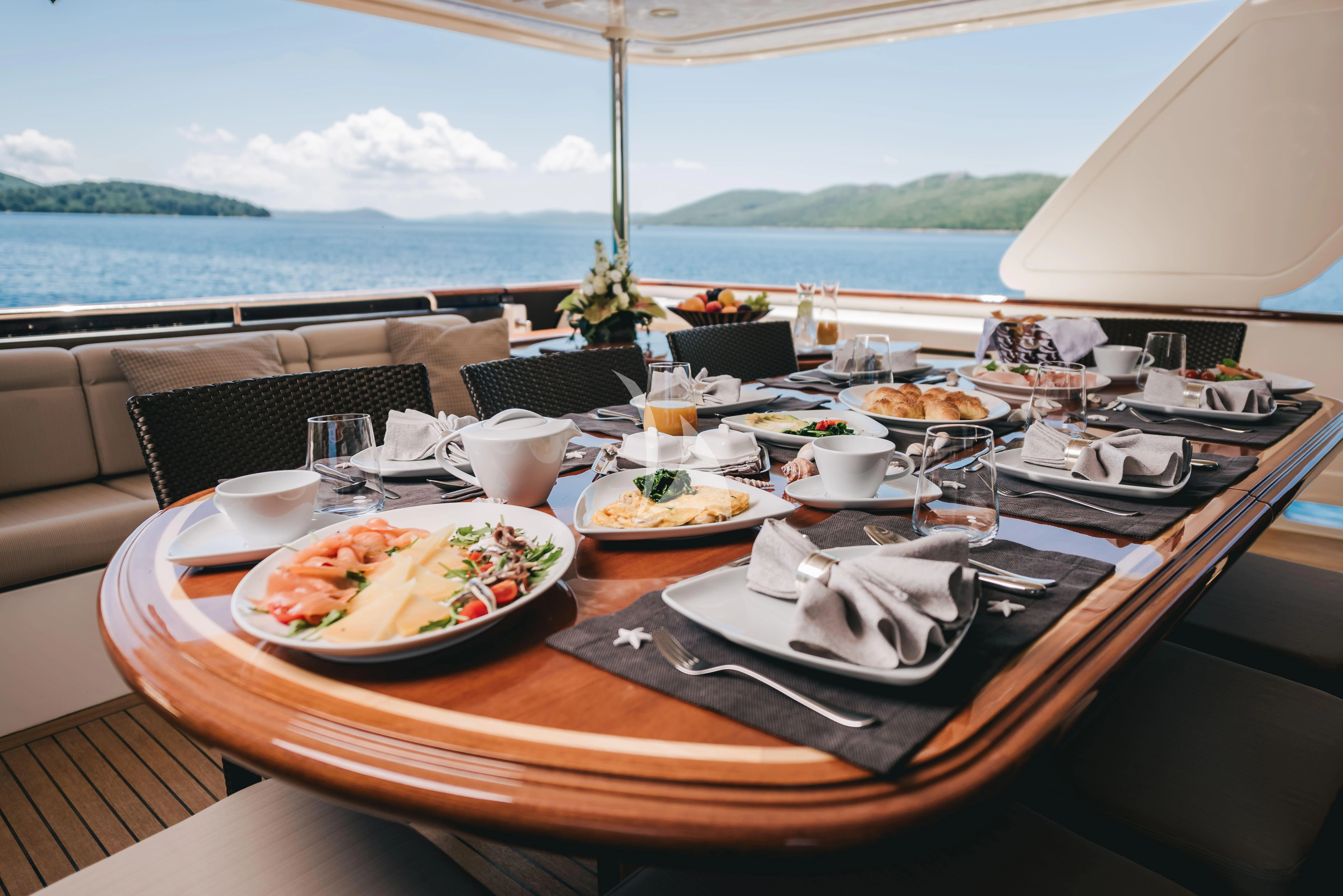 a table with food on it aboard KLOBUK Yacht for Charter