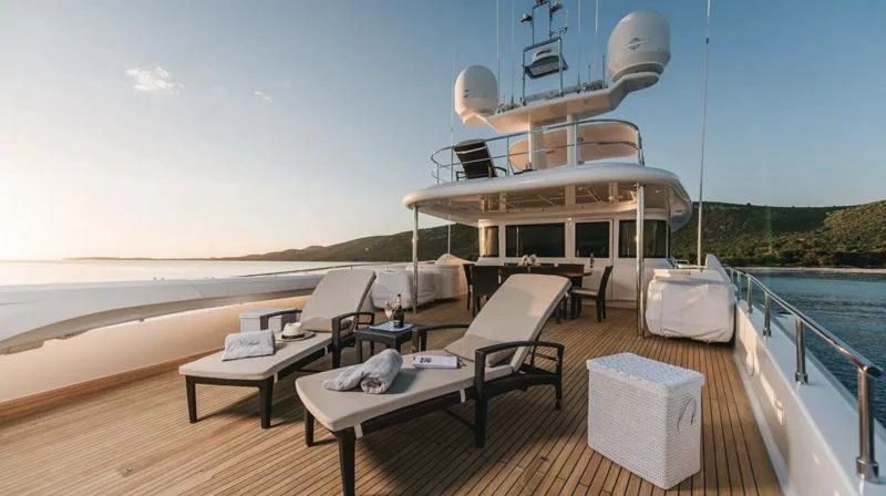 a boat on a deck aboard KLOBUK Yacht for Charter