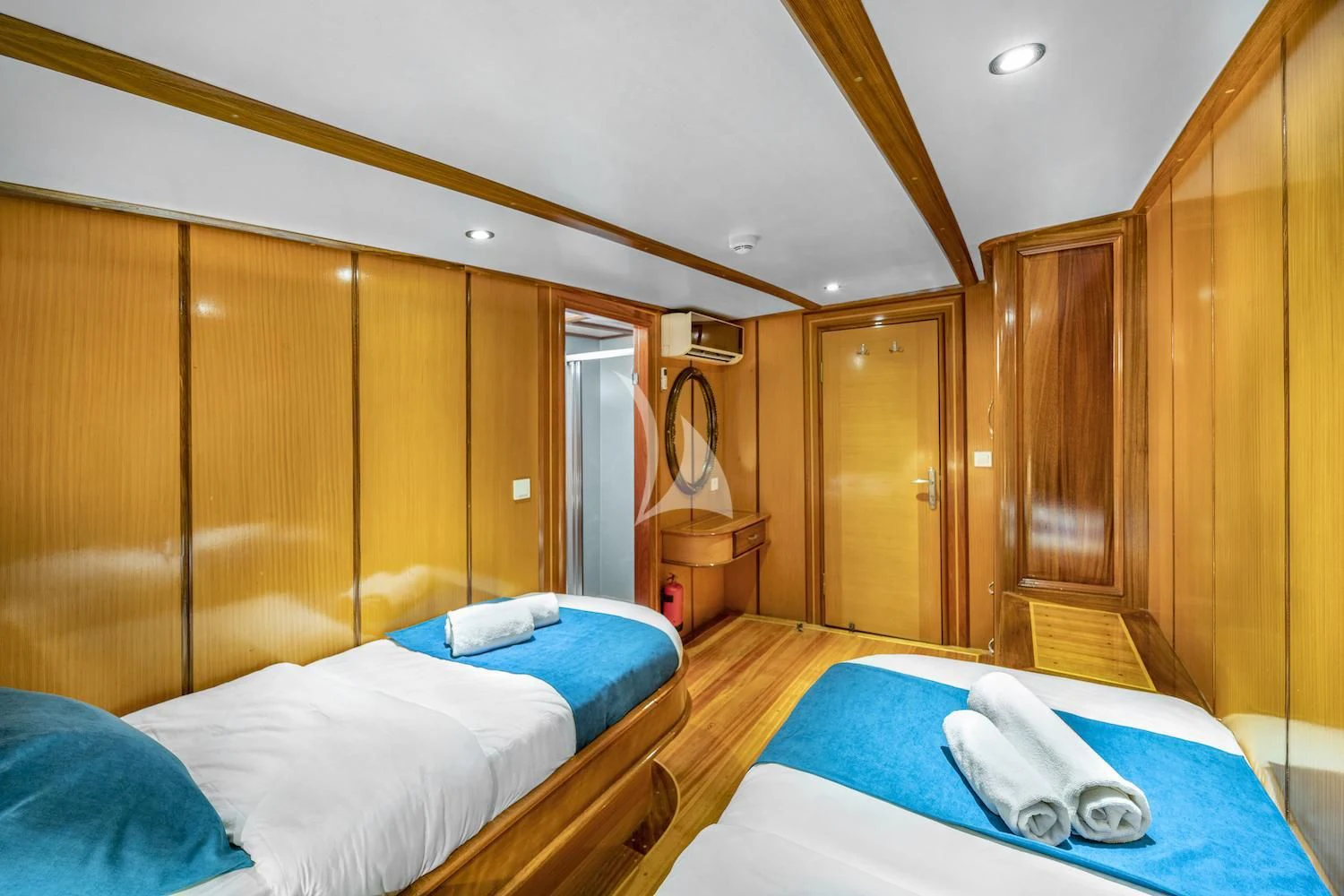 a room with wooden walls aboard TERSANE 8 Yacht for Sale