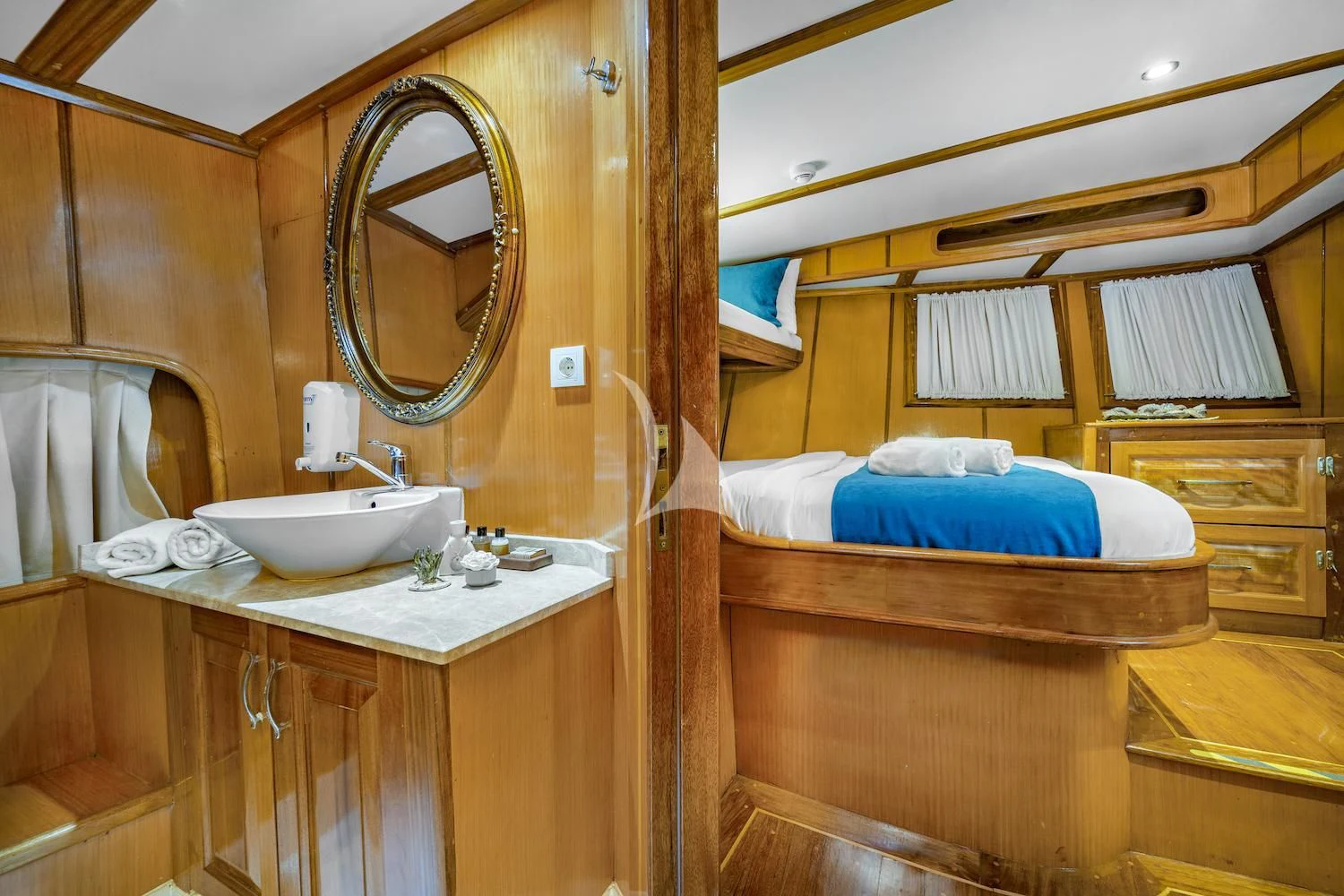 a bathroom with a sink and a mirror aboard TERSANE 8 Yacht for Sale