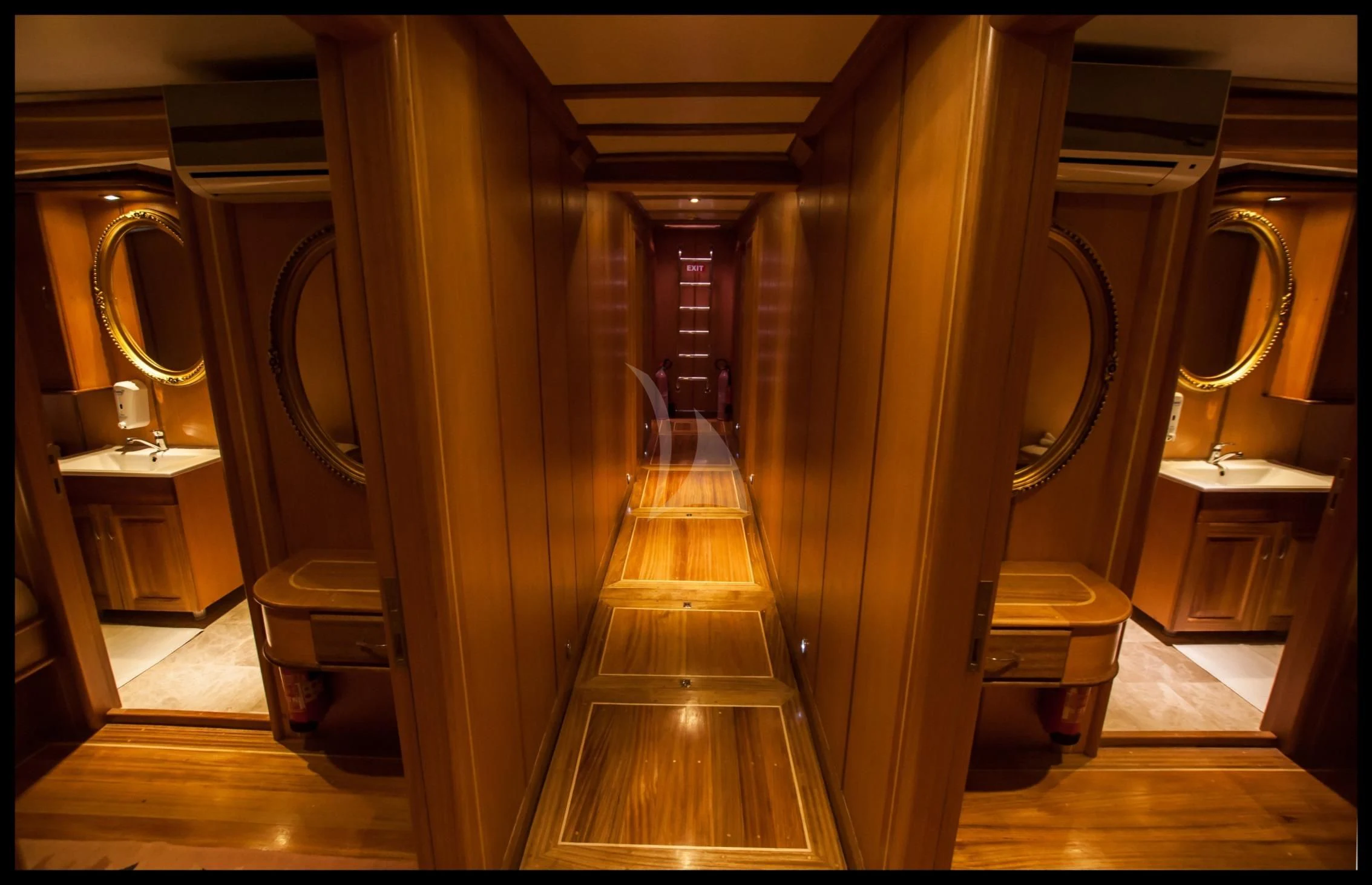 a bathroom with a large mirror aboard TERSANE 8 Yacht for Sale