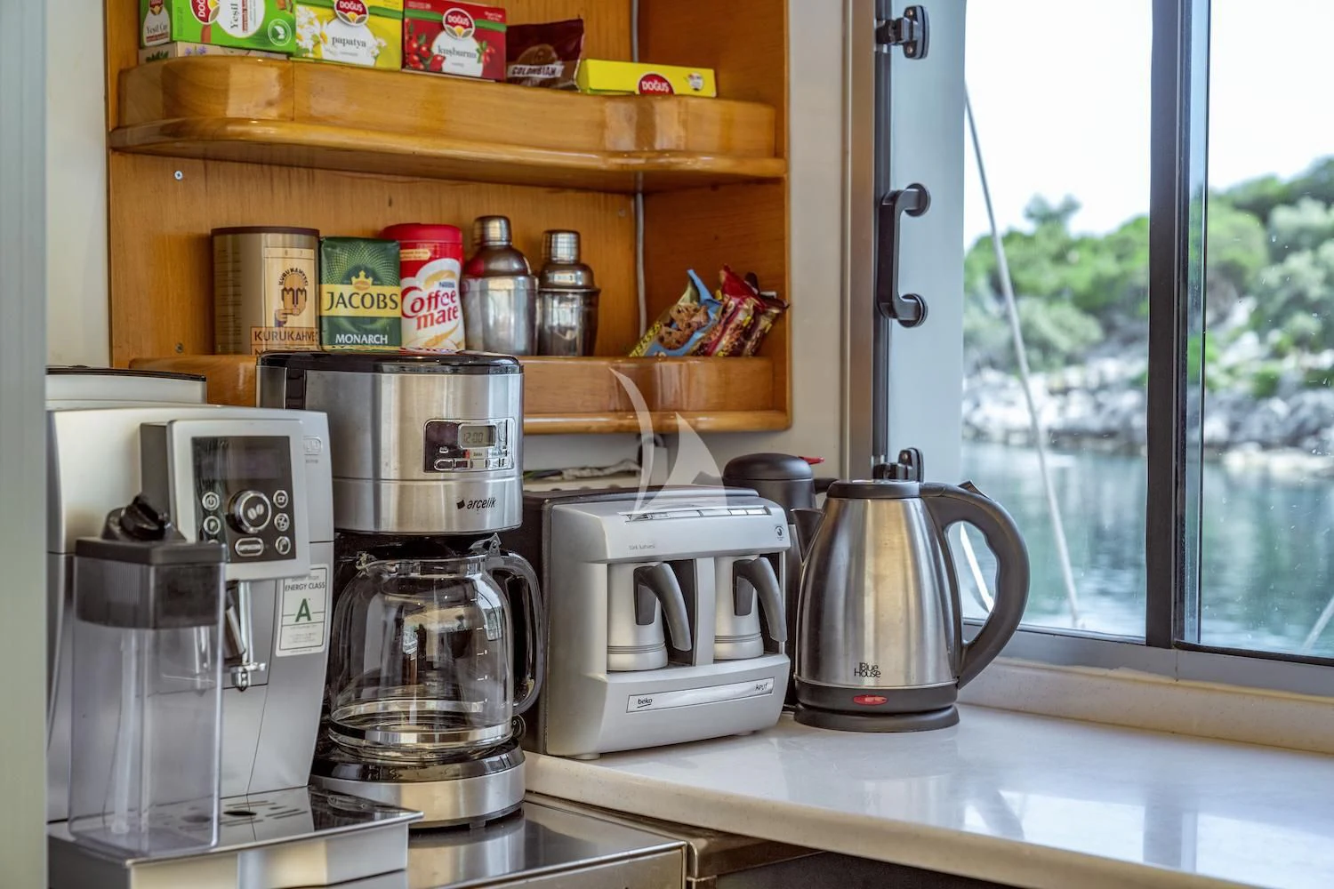 a coffee maker on a counter aboard TERSANE 8 Yacht for Sale