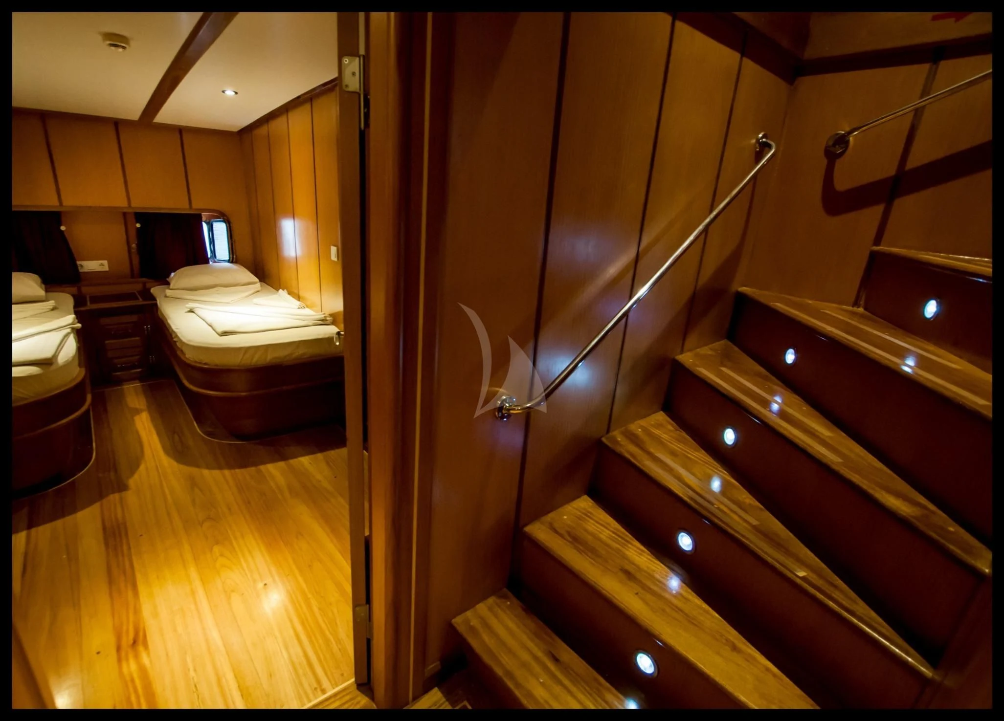 a bathroom with wooden floors aboard TERSANE 8 Yacht for Sale