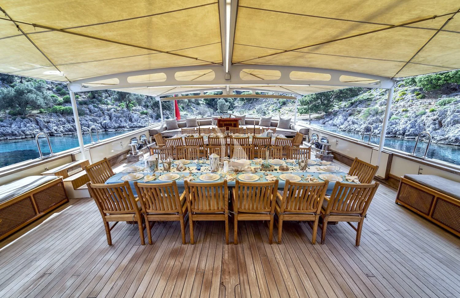 a table set for a meal aboard TERSANE 8 Yacht for Sale