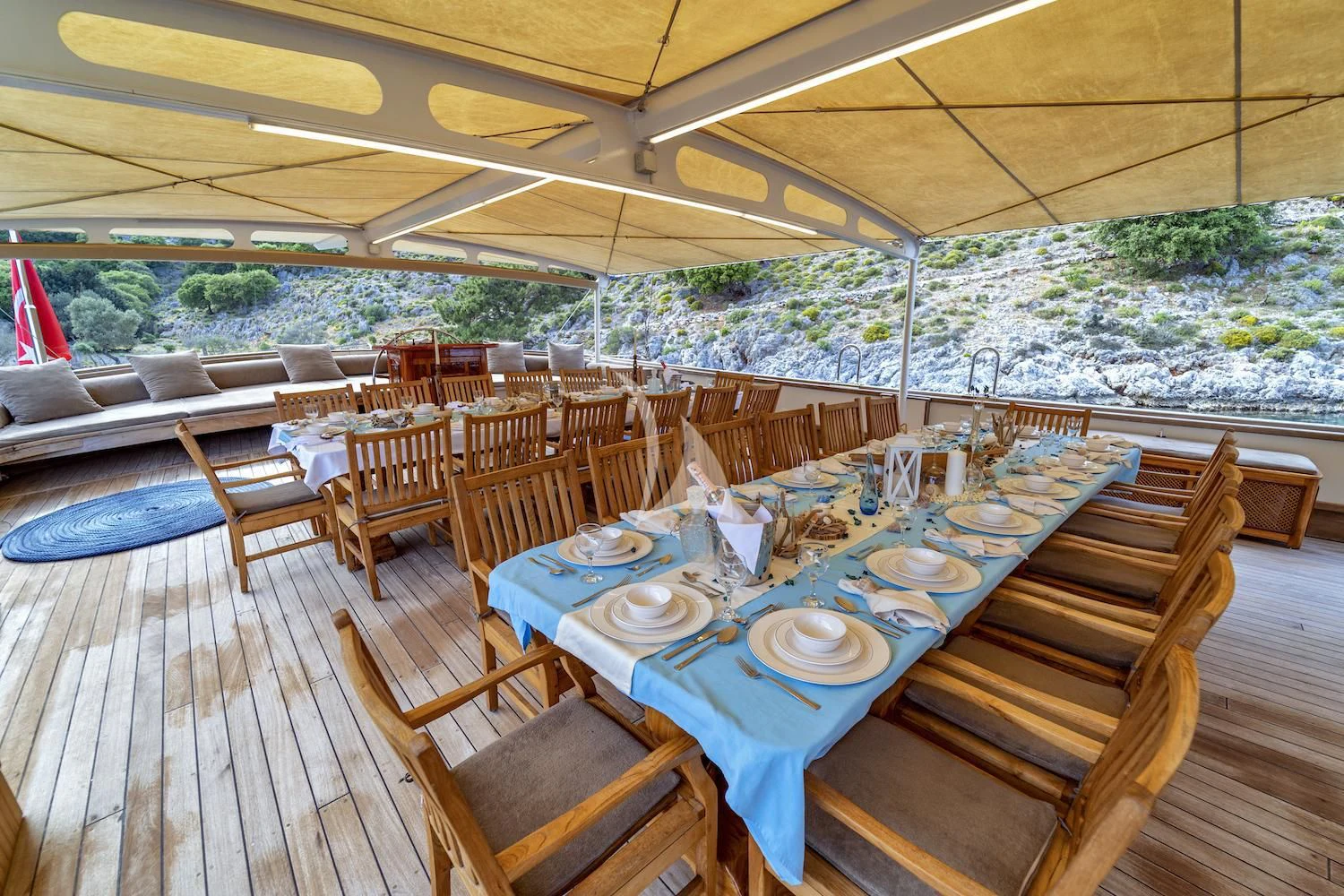 a table set for a meal aboard TERSANE 8 Yacht for Sale