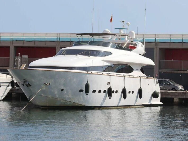 a white yacht docked aboard MAX & ALE Yacht for Sale