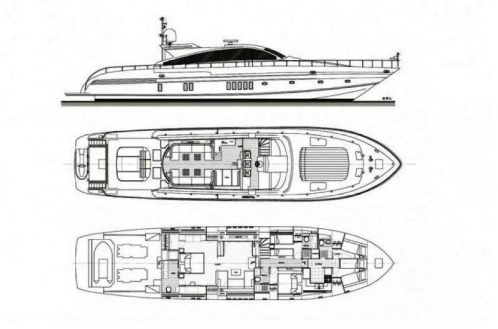 a black and white drawing of a large machine aboard TENDER TO Yacht for Sale