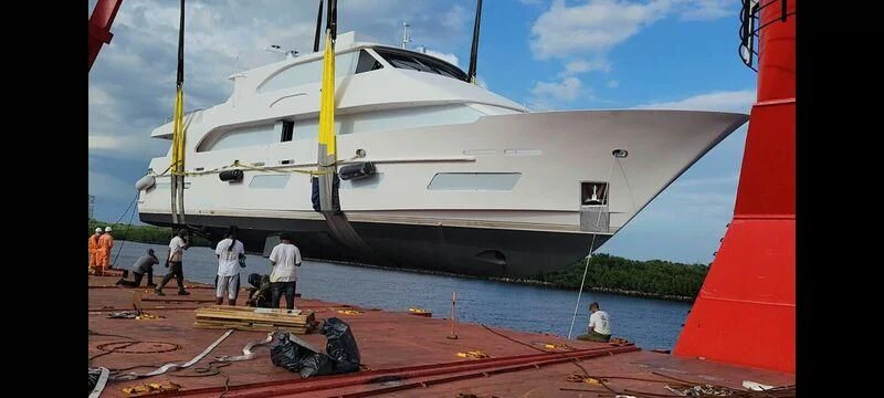 a large ship docked aboard OBSESSION Yacht for Sale