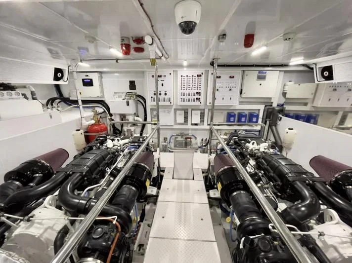 a room full of motorcycles aboard OBSESSION Yacht for Sale