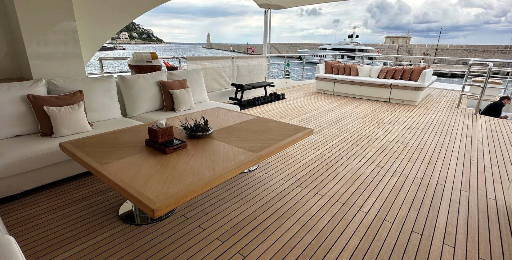 a large room with a couch and a table aboard BELONGERS Yacht for Sale